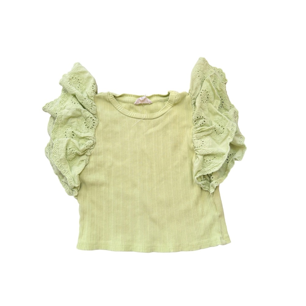 Jessica Simpson Girls Lime Green Ribbed Eyelet Ruffle Sleeve Top Size Small 7